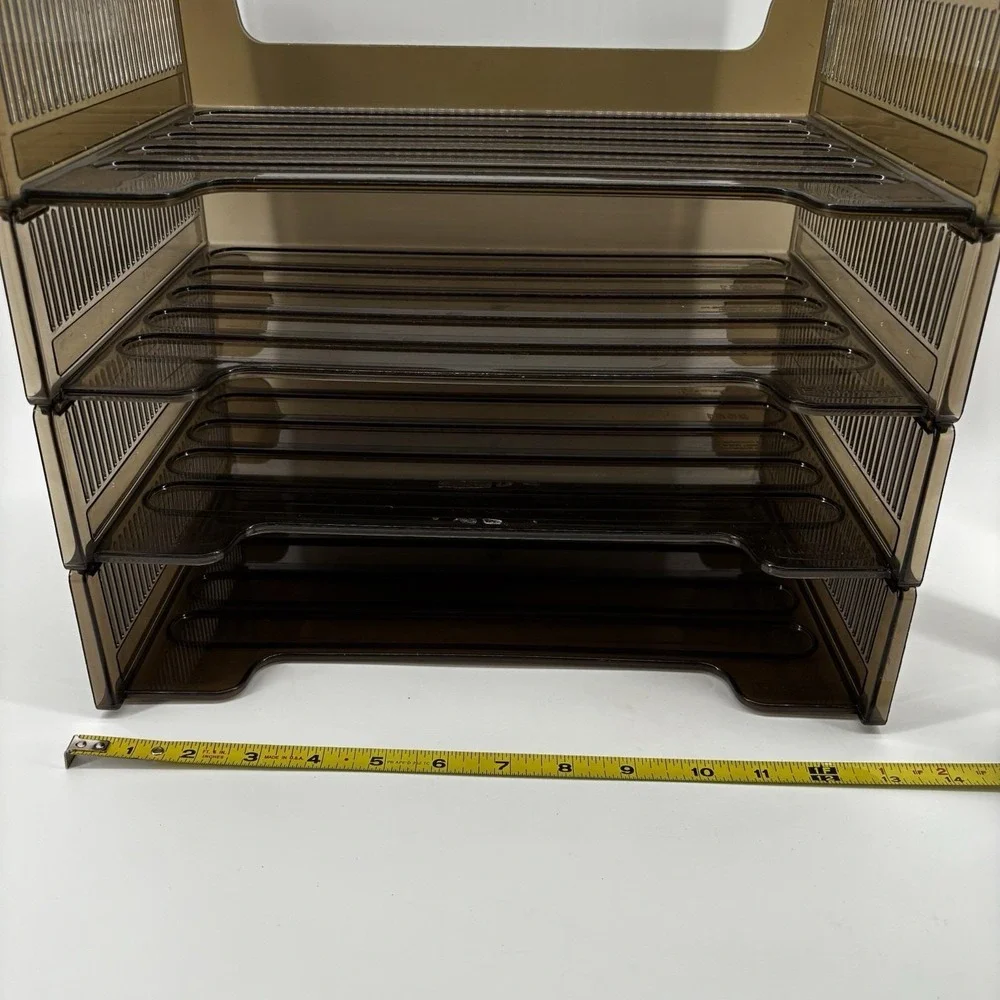 Vintage Rubbermaid Stackable Letter Trays Set of 4 Smoke Brown Plastic Office